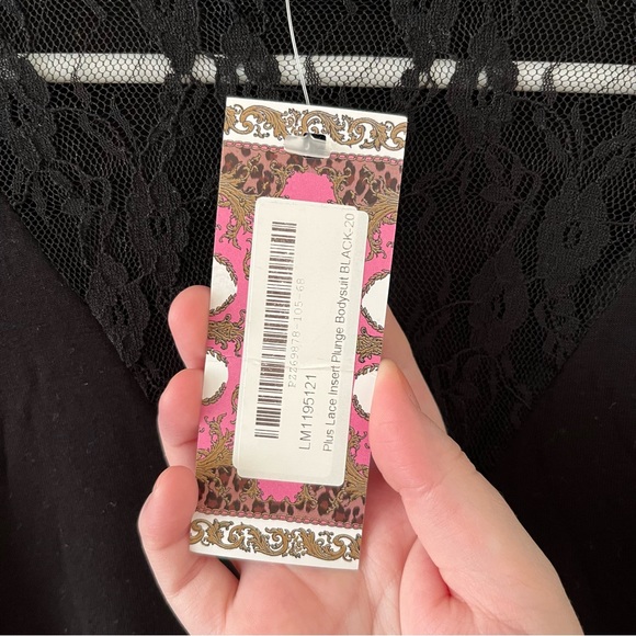 Boohoo Plus Lace Insert Plunge Bodysuit — Black - Picture 4 of 7